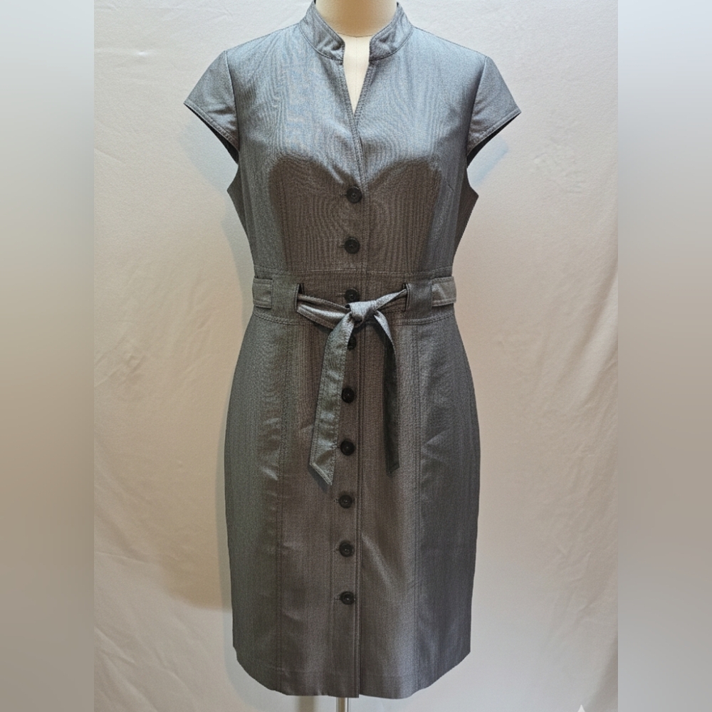 Calvin Klein Gray Button-Front Midi Dress